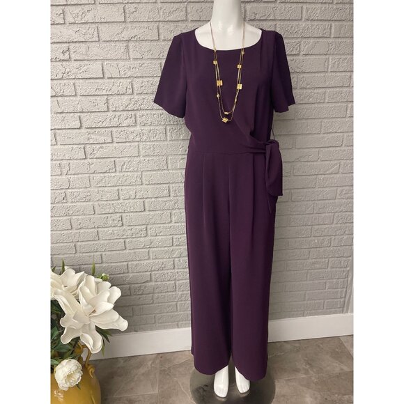 Tahari Arthur S Levine Women Purple Short Sleeve Wide Leg Jumpsuit Size 6 - Picture 1 of 11
